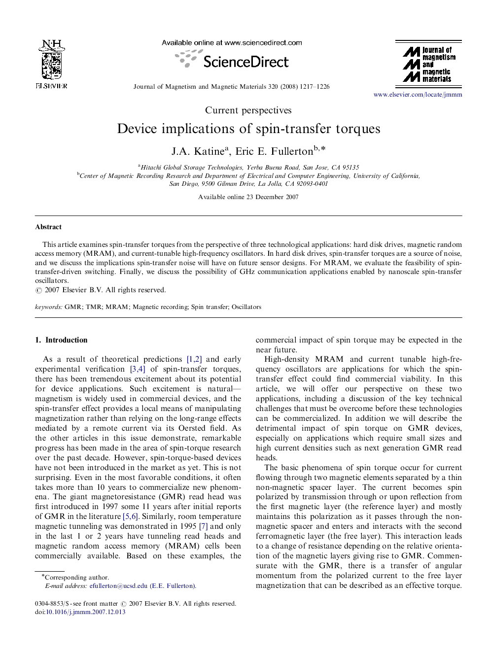 Device implications of spin-transfer torques