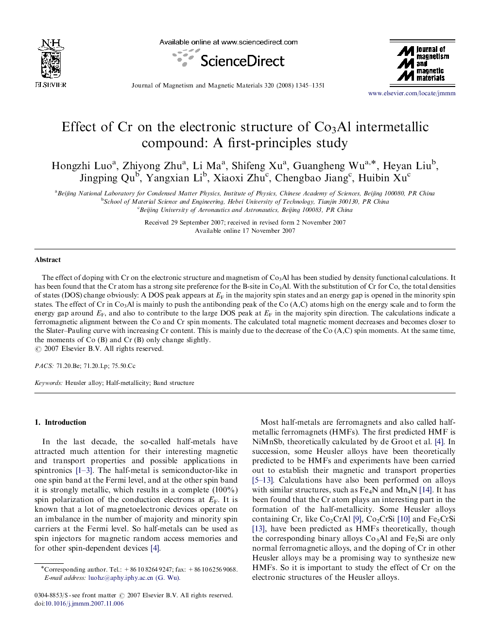 Effect of Cr on the electronic structure of Co3Al intermetallic compound: A first-principles study