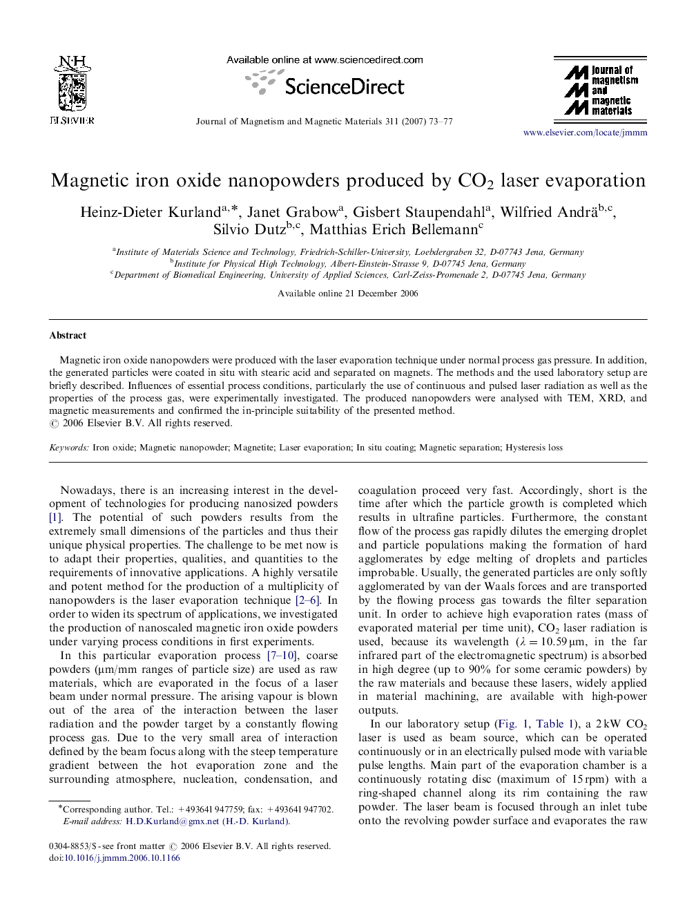 Magnetic iron oxide nanopowders produced by CO2 laser evaporation