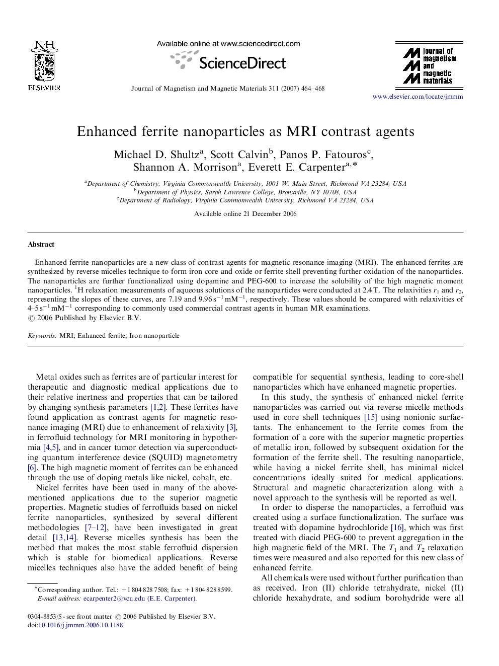 Enhanced ferrite nanoparticles as MRI contrast agents