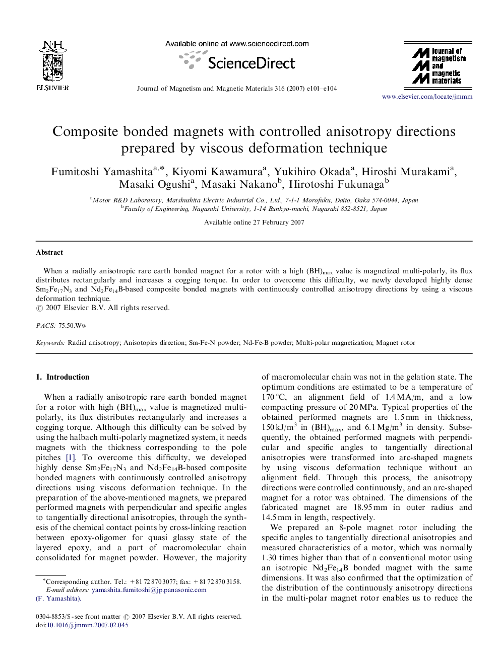 Composite bonded magnets with controlled anisotropy directions prepared by viscous deformation technique