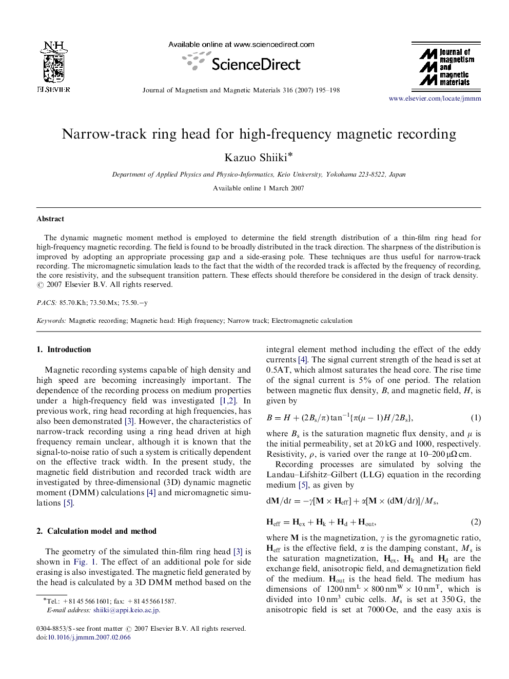 Narrow-track ring head for high-frequency magnetic recording