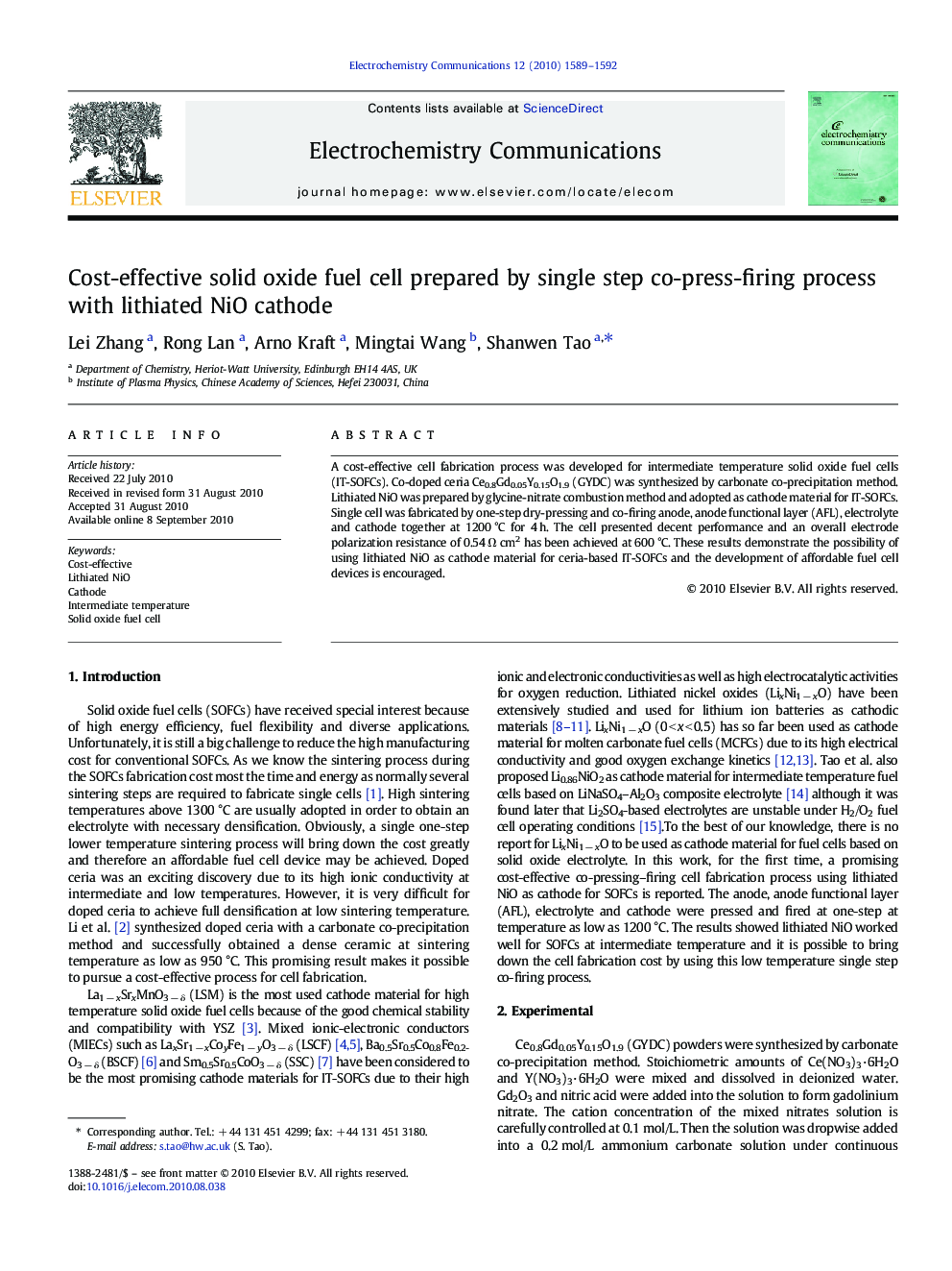 Cost-effective solid oxide fuel cell prepared by single step co-press-firing process with lithiated NiO cathode