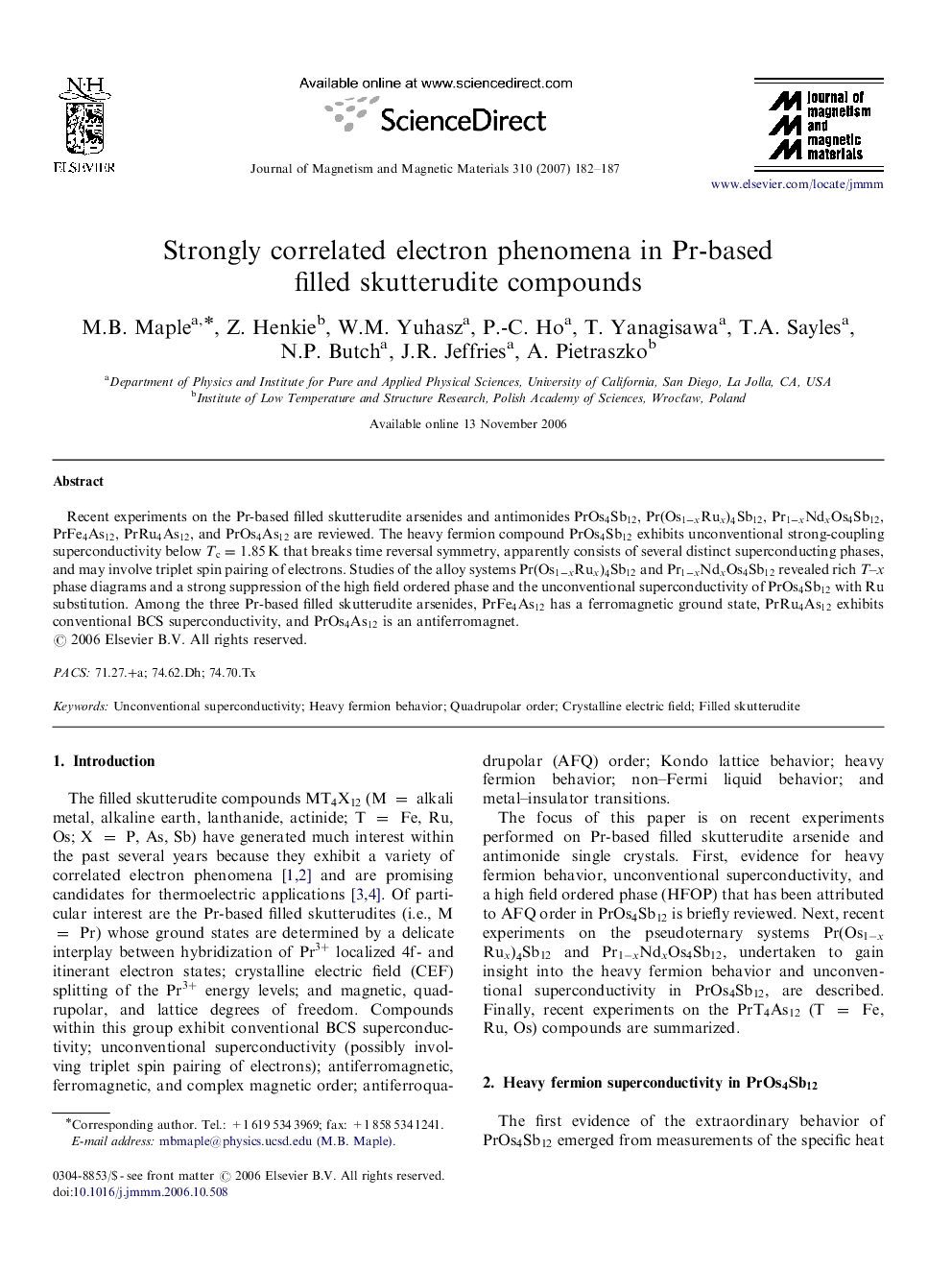عکس صفحه اول مقاله: Strongly correlated electron phenomena in Pr-based filled skutterudite compounds Strongly correlated electron phenomena in Pr-based filled skutterudite compounds