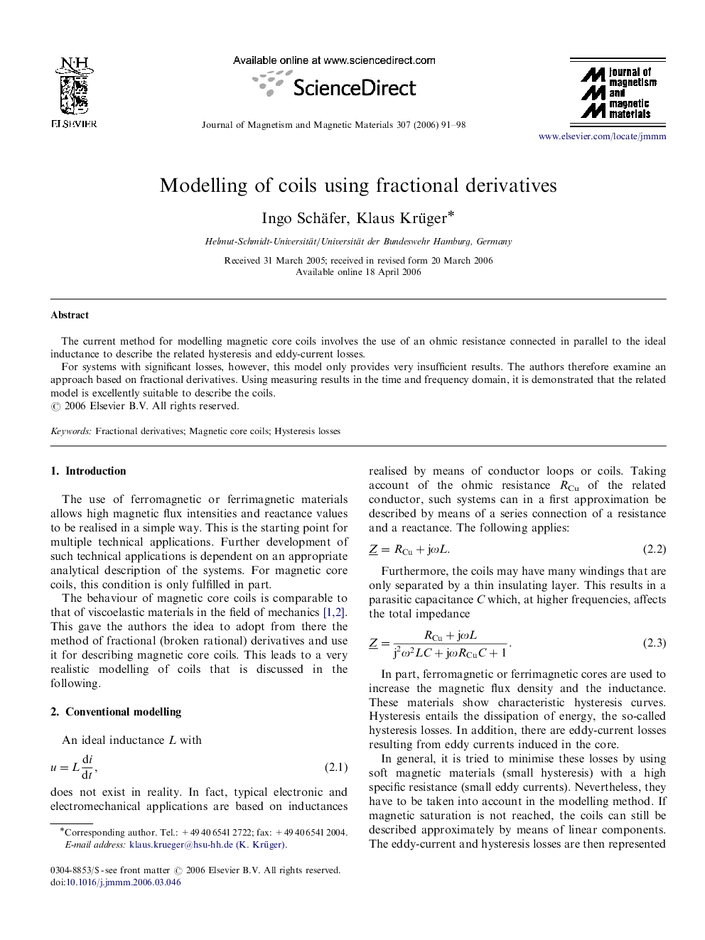 Modelling of coils using fractional derivatives