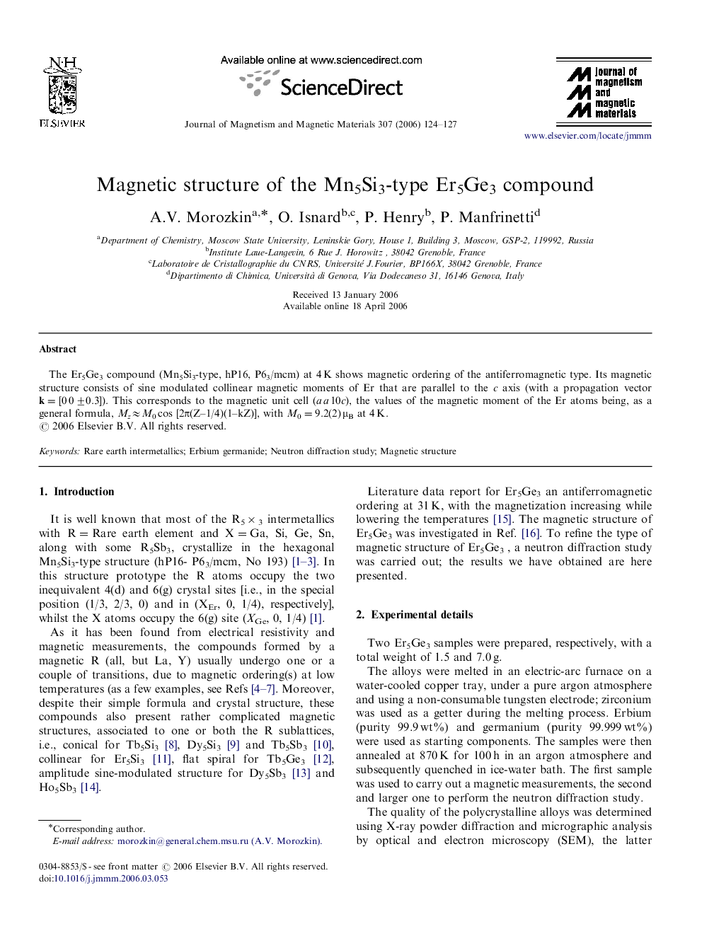 Magnetic structure of the Mn5Si3-type Er5Ge3 compound