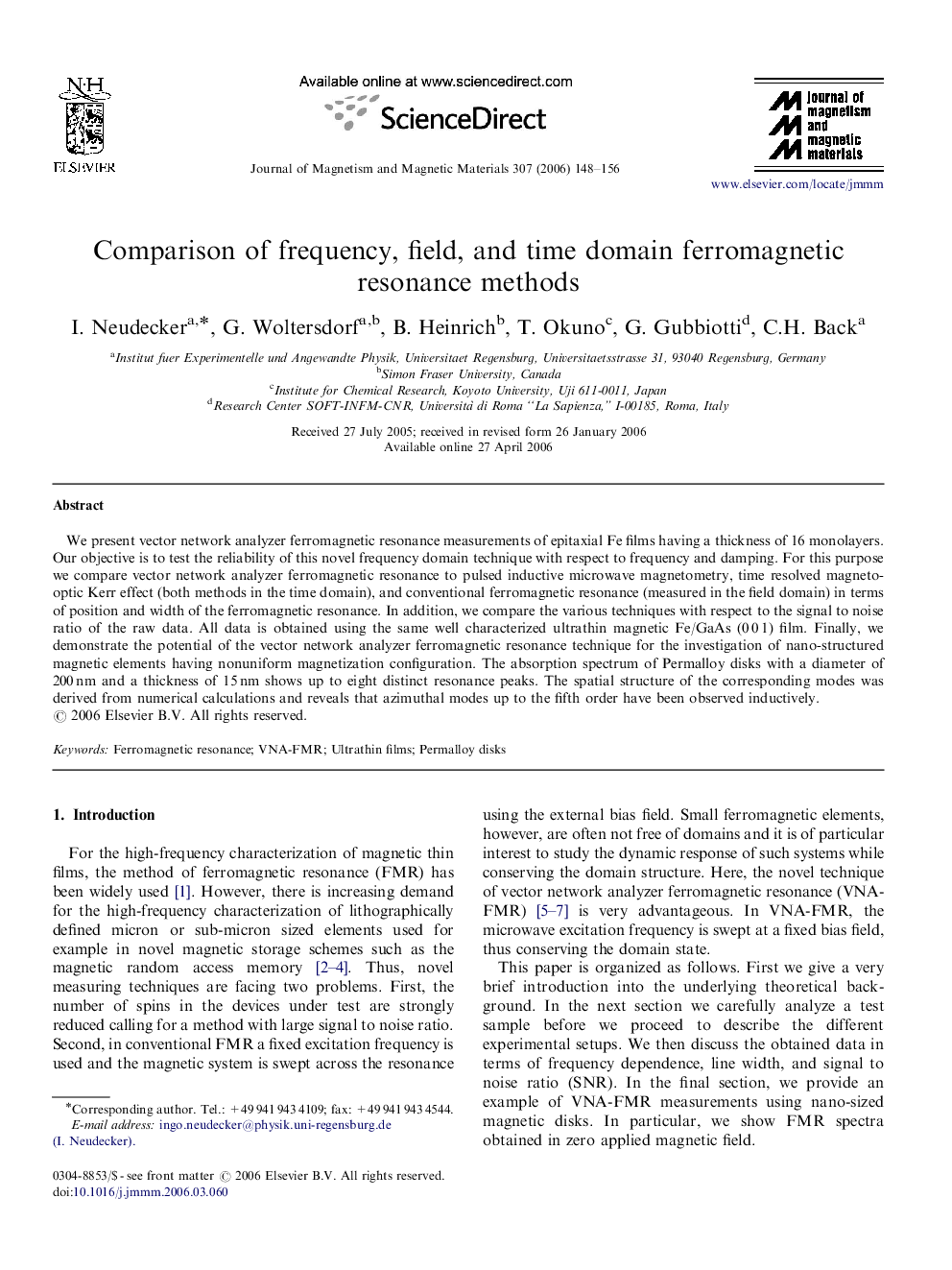 Comparison of frequency, field, and time domain ferromagnetic resonance methods