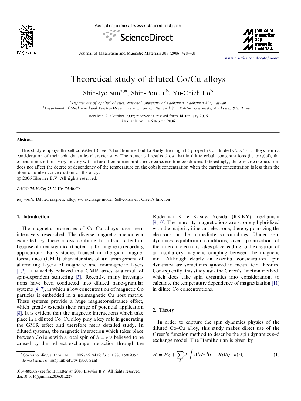 Theoretical study of diluted Co/Cu alloys