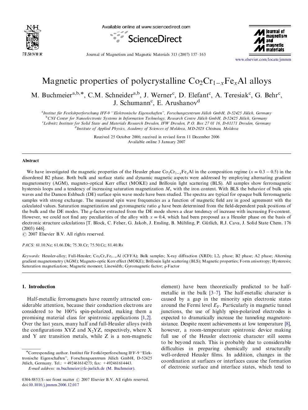 Magnetic properties of polycrystalline Co2Cr1-xFexAlCo2Cr1-xFexAl alloys