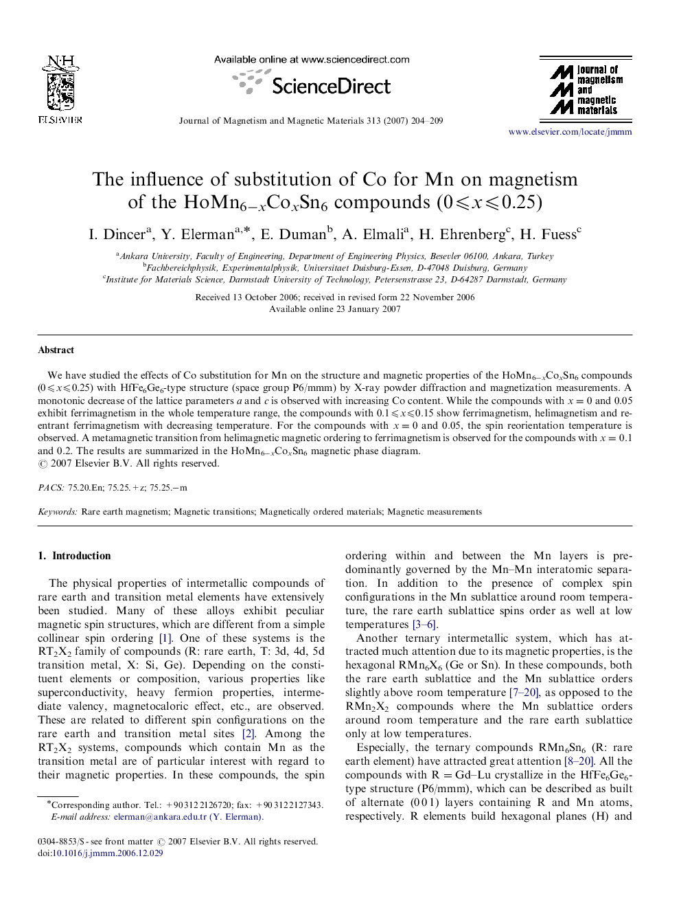 The influence of substitution of Co for Mn on magnetism of the HoMn6âxCoxSn6 compounds (0â©½xâ©½0.25)