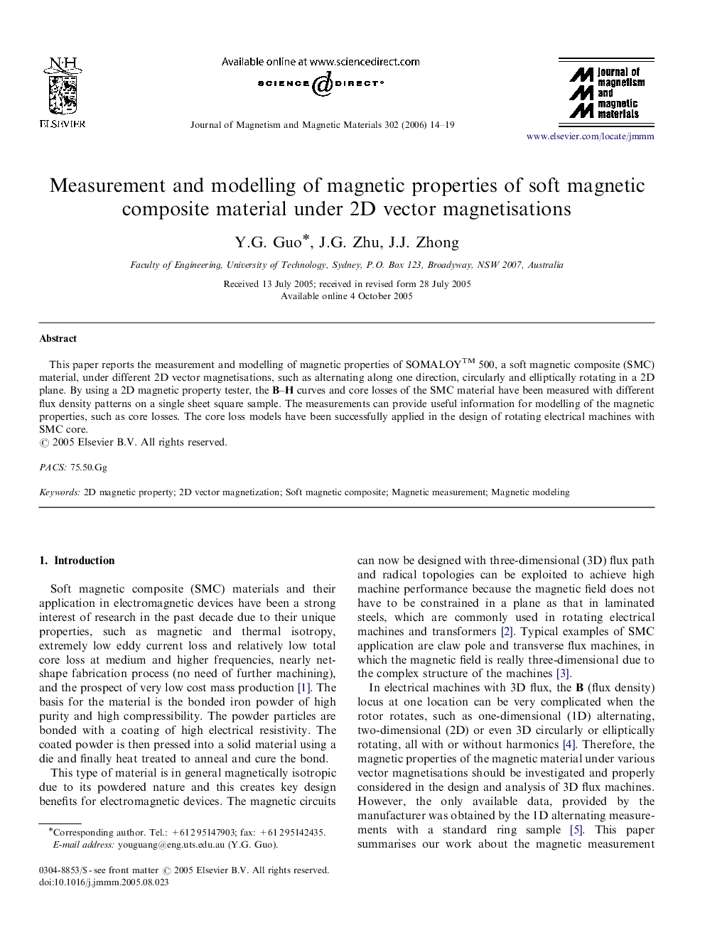 Measurement and modelling of magnetic properties of soft magnetic composite material under 2D vector magnetisations