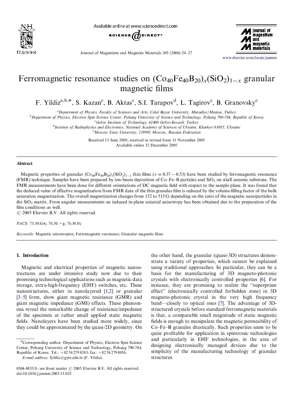 Ferromagnetic resonance studies on (Co40Fe40B20)x(SiO2)1−x granular magnetic films