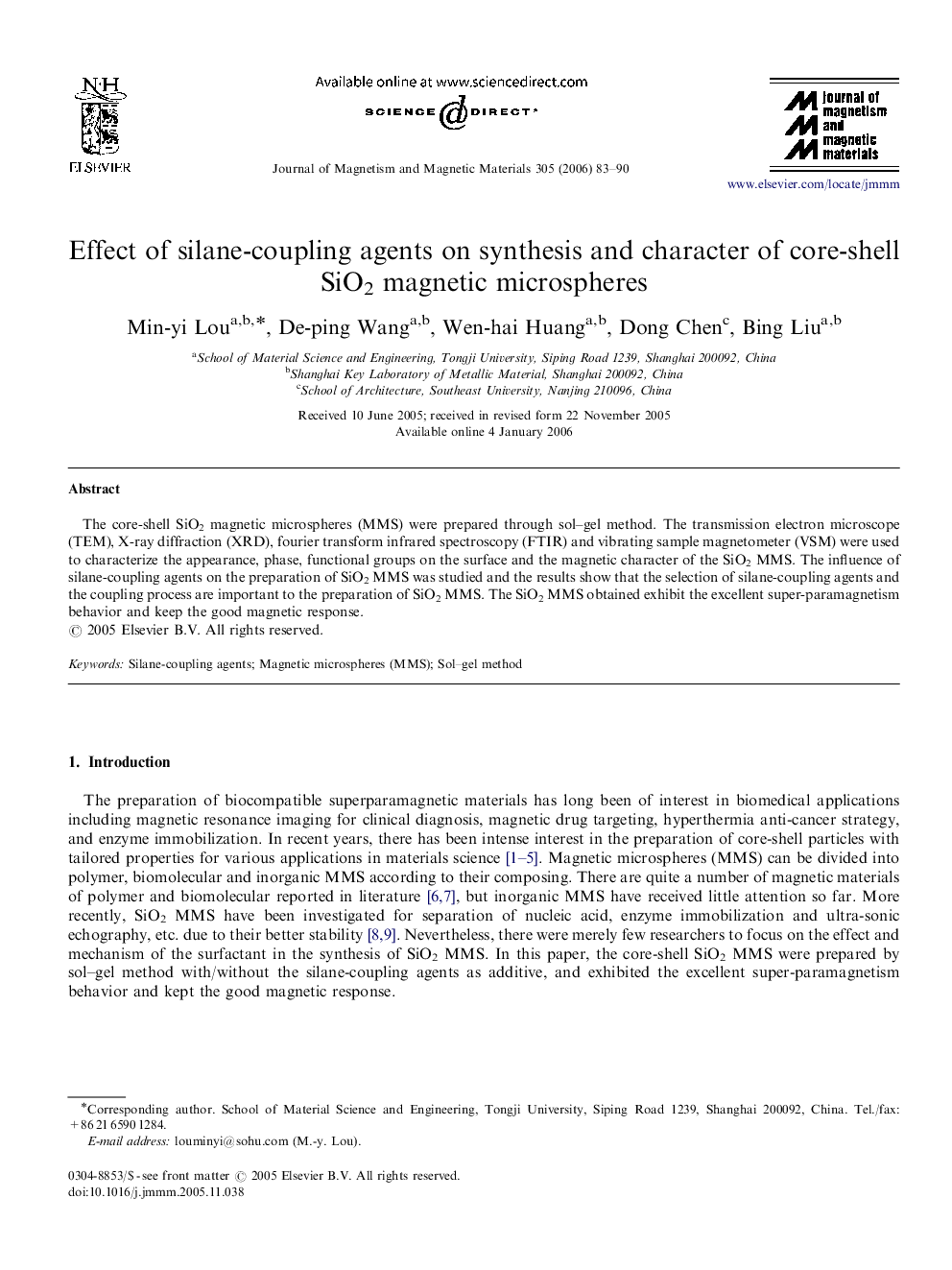 Effect of silane-coupling agents on synthesis and character of core-shell SiO2 magnetic microspheres