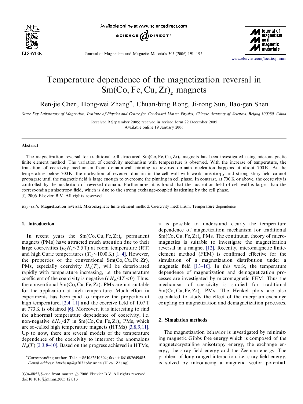 Temperature dependence of the magnetization reversal in Sm(Co,Fe,Cu,Zr)zSm(Co,Fe,Cu,Zr)z magnets
