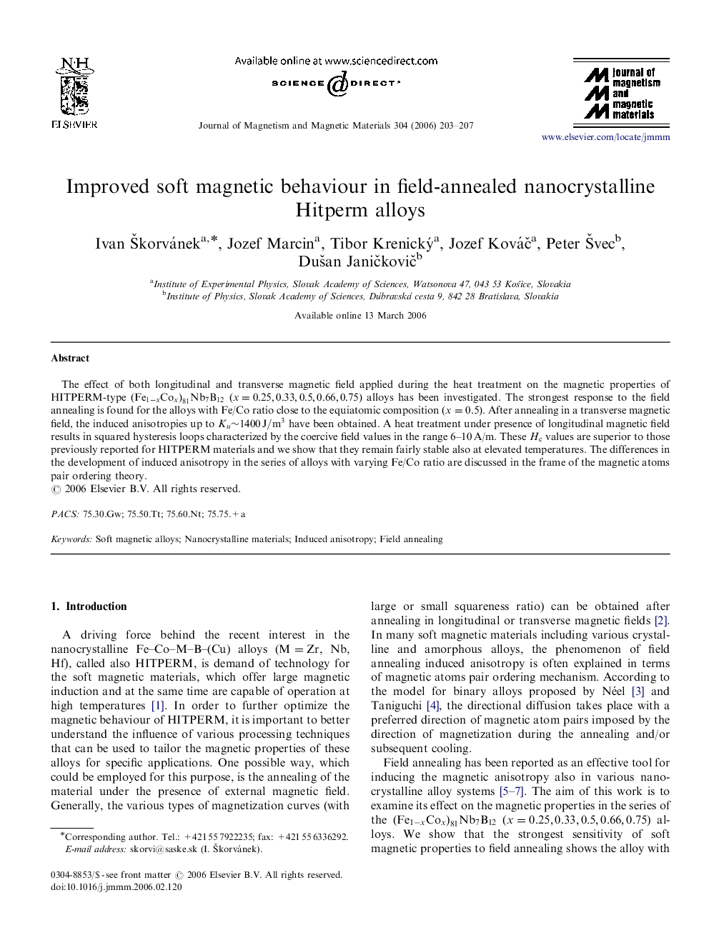 Improved soft magnetic behaviour in field-annealed nanocrystalline Hitperm alloys