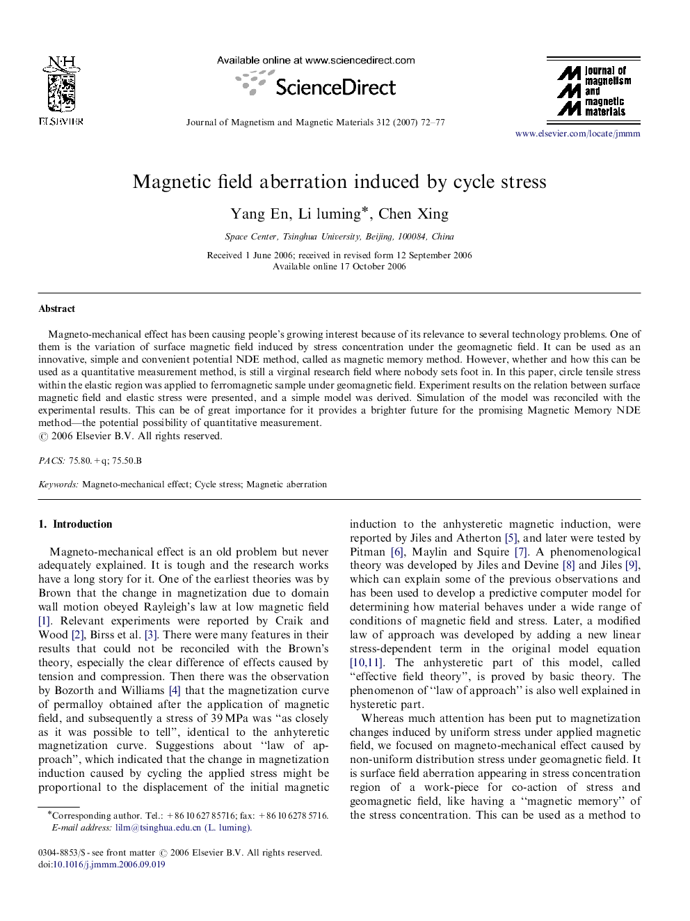 Magnetic field aberration induced by cycle stress