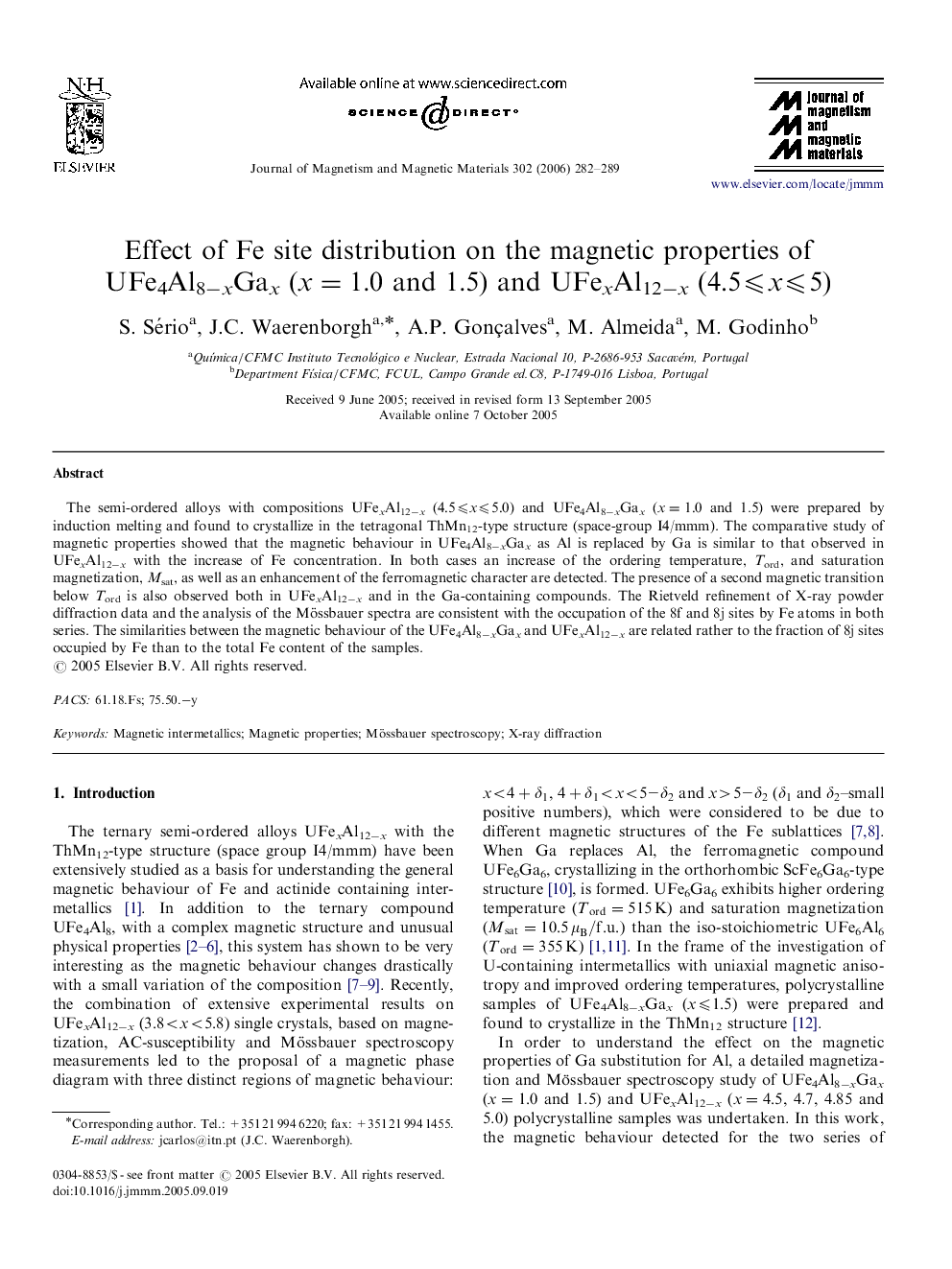Effect of Fe site distribution on the magnetic properties of UFe4Al8âxGax (x=1.0 and 1.5) and UFexAl12âx (4.5â©½xâ©½5)