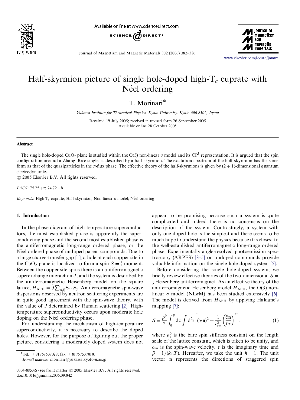 Half-skyrmion picture of single hole-doped high-TcTc cuprate with Néel ordering