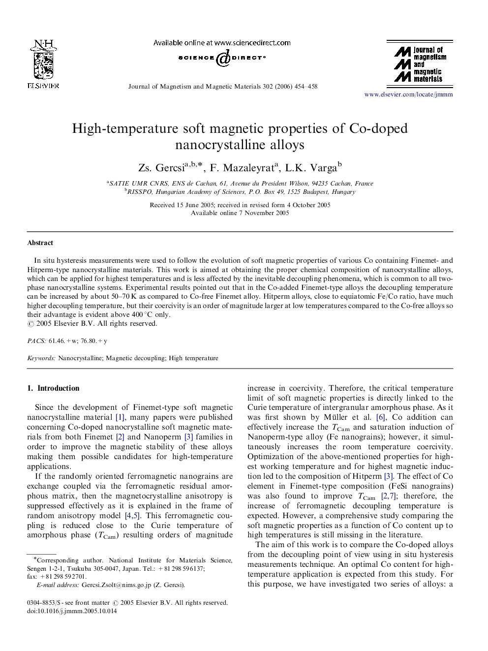 High-temperature soft magnetic properties of Co-doped nanocrystalline alloys