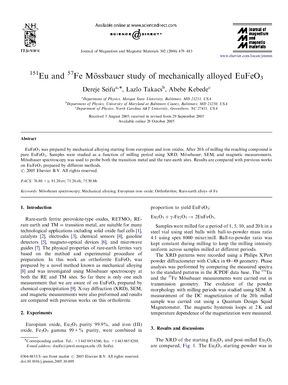 151Eu and 57Fe Mössbauer study of mechanically alloyed EuFeO3