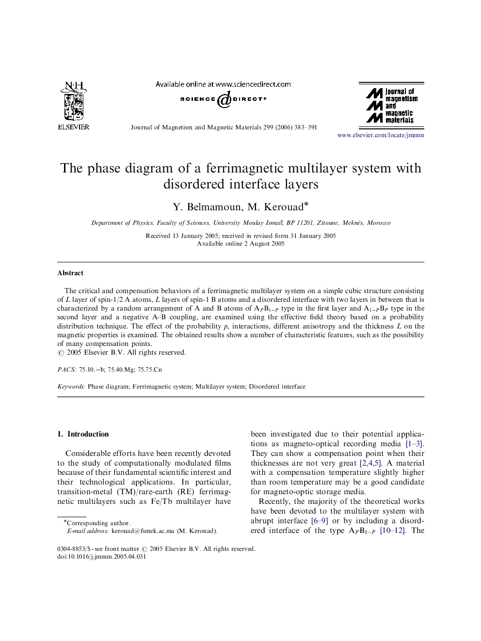 The phase diagram of a ferrimagnetic multilayer system with disordered interface layers