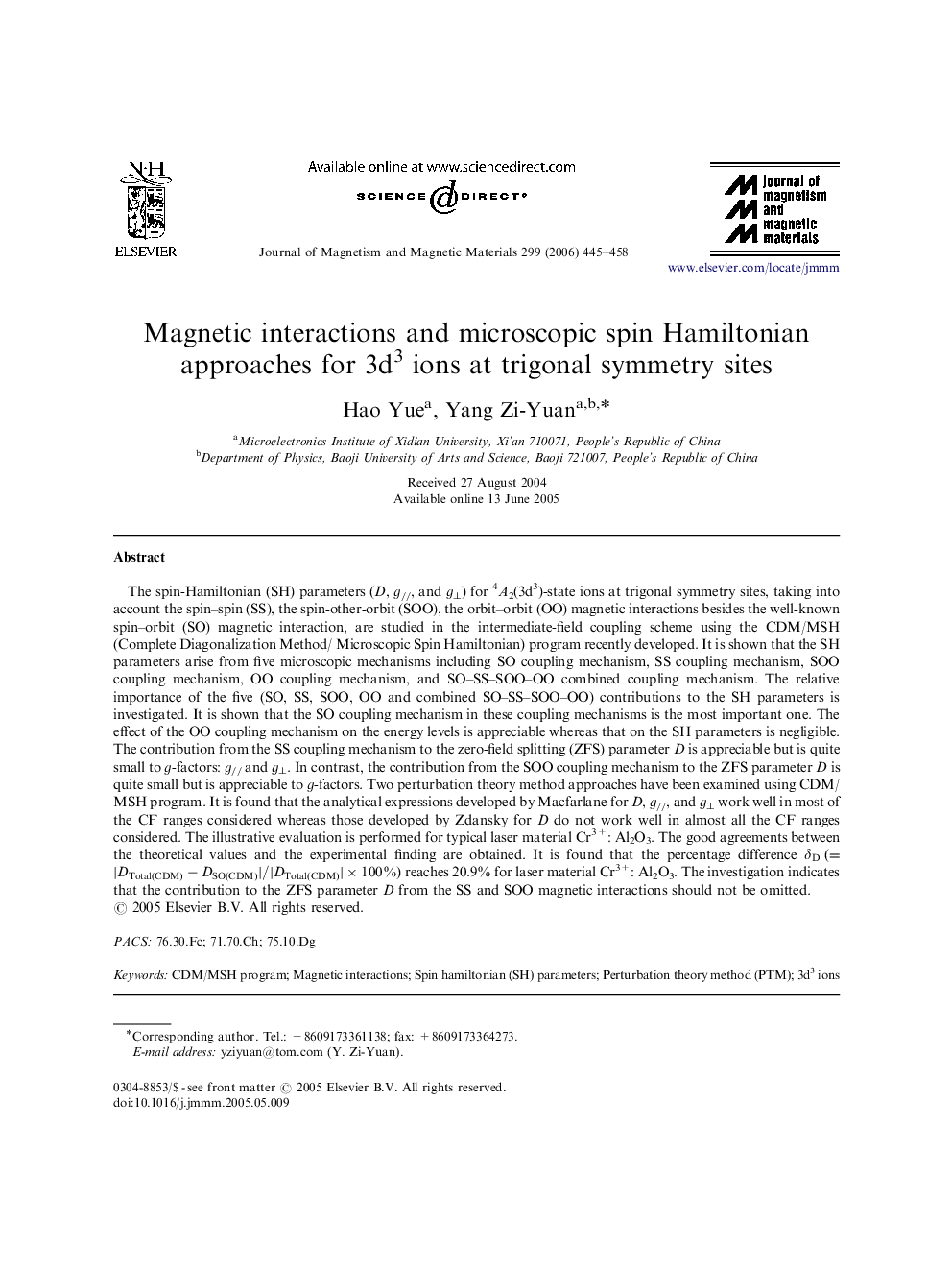 Magnetic interactions and microscopic spin Hamiltonian approaches for 3d3 ions at trigonal symmetry sites