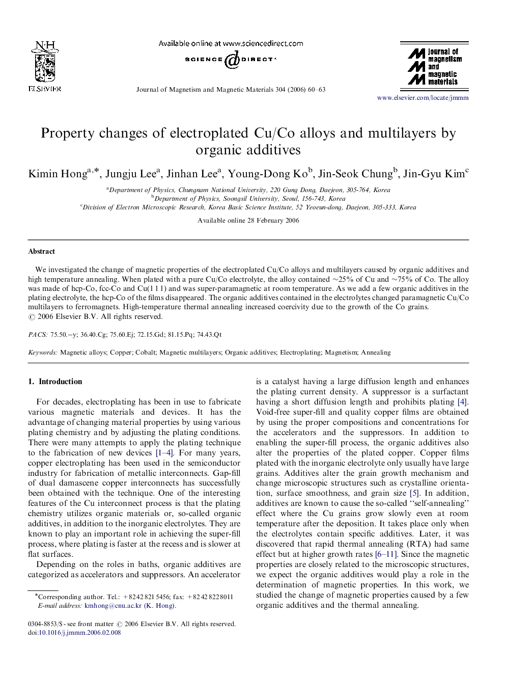 Property changes of electroplated Cu/Co alloys and multilayers by organic additives