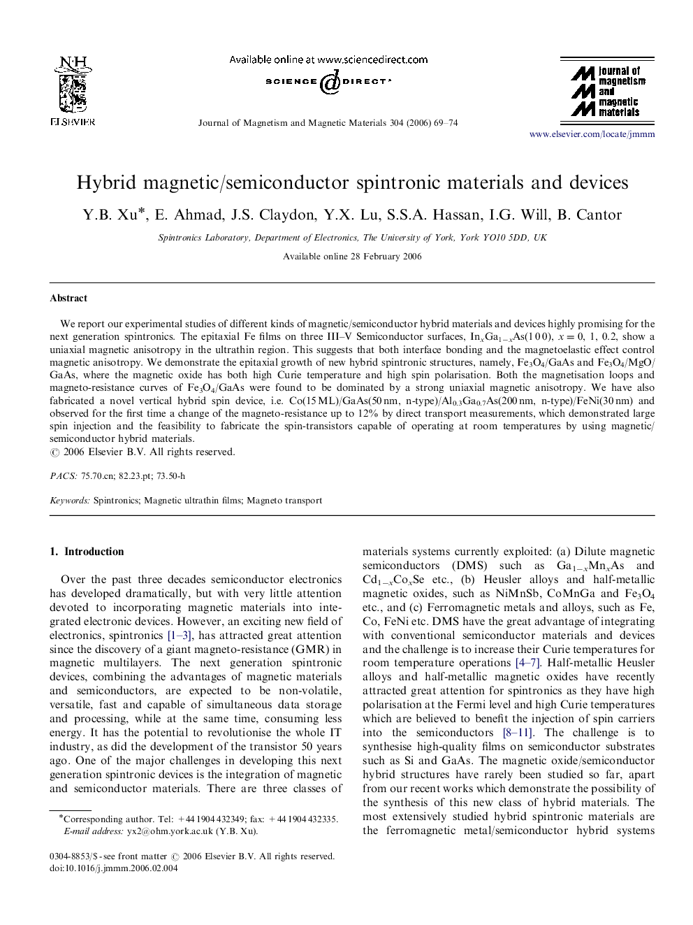 Hybrid magnetic/semiconductor spintronic materials and devices