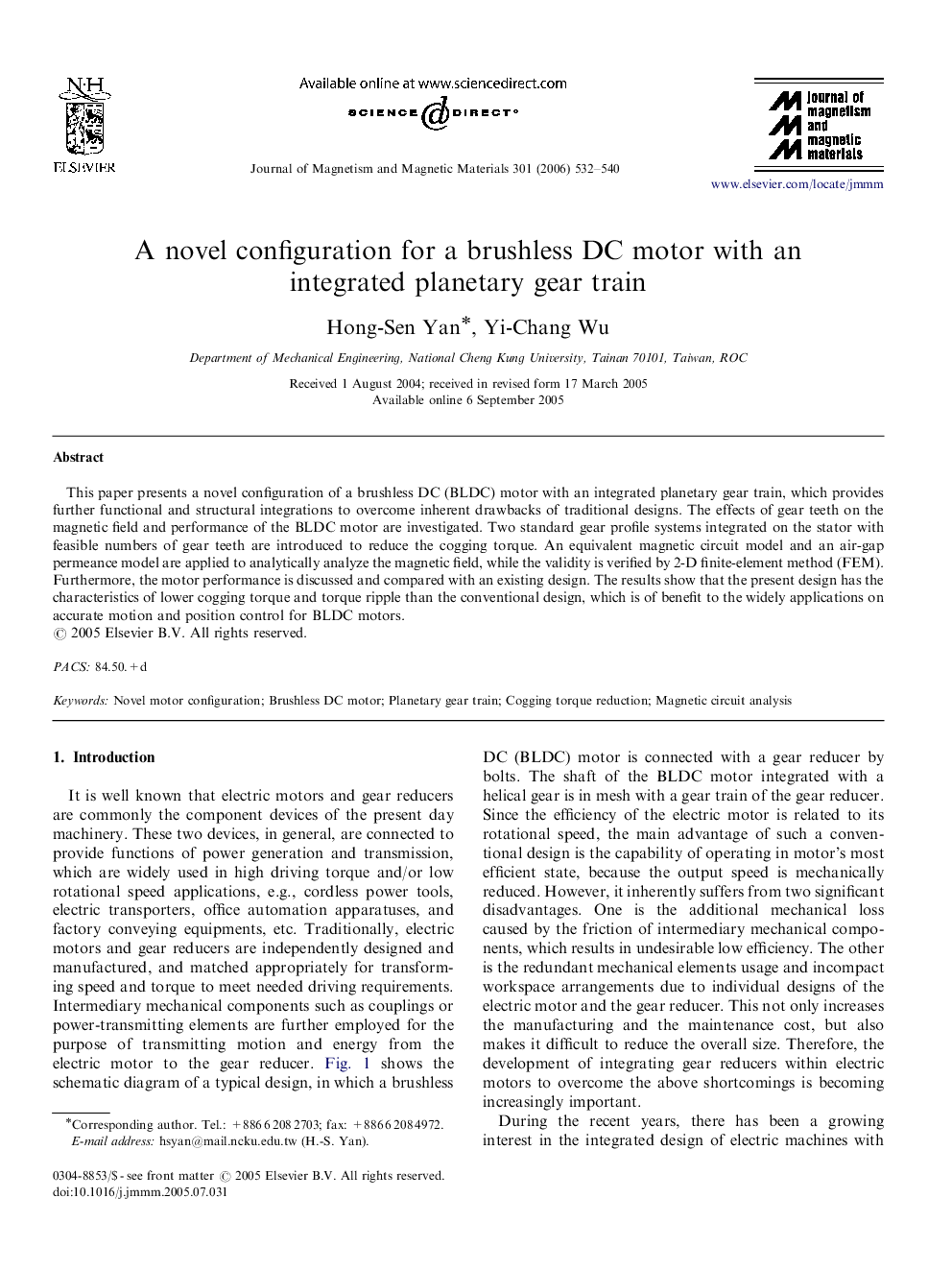 A novel configuration for a brushless DC motor with an integrated planetary gear train