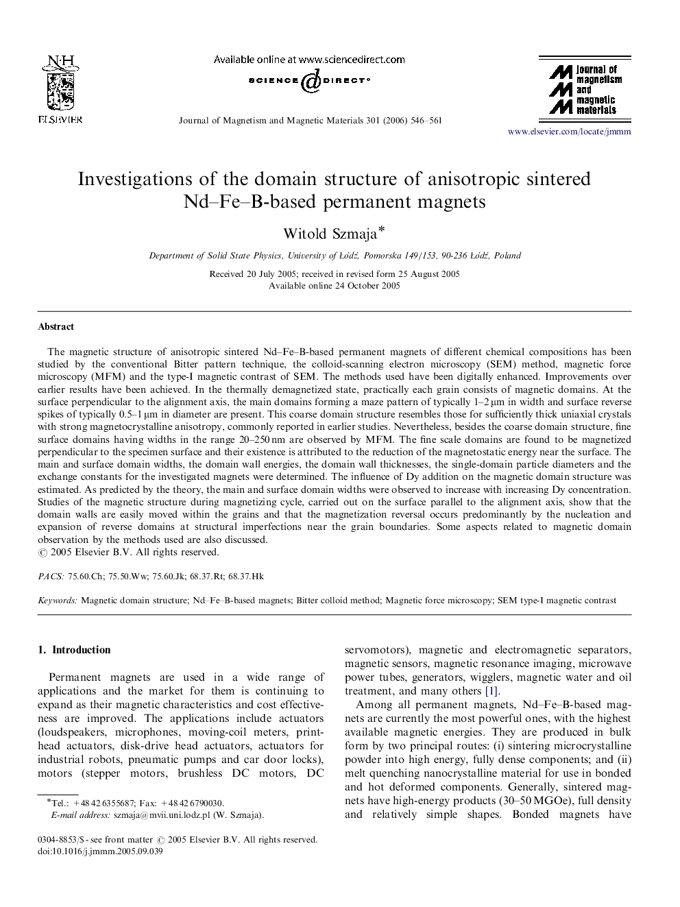 Investigations of the domain structure of anisotropic sintered Nd–Fe–B-based permanent magnets