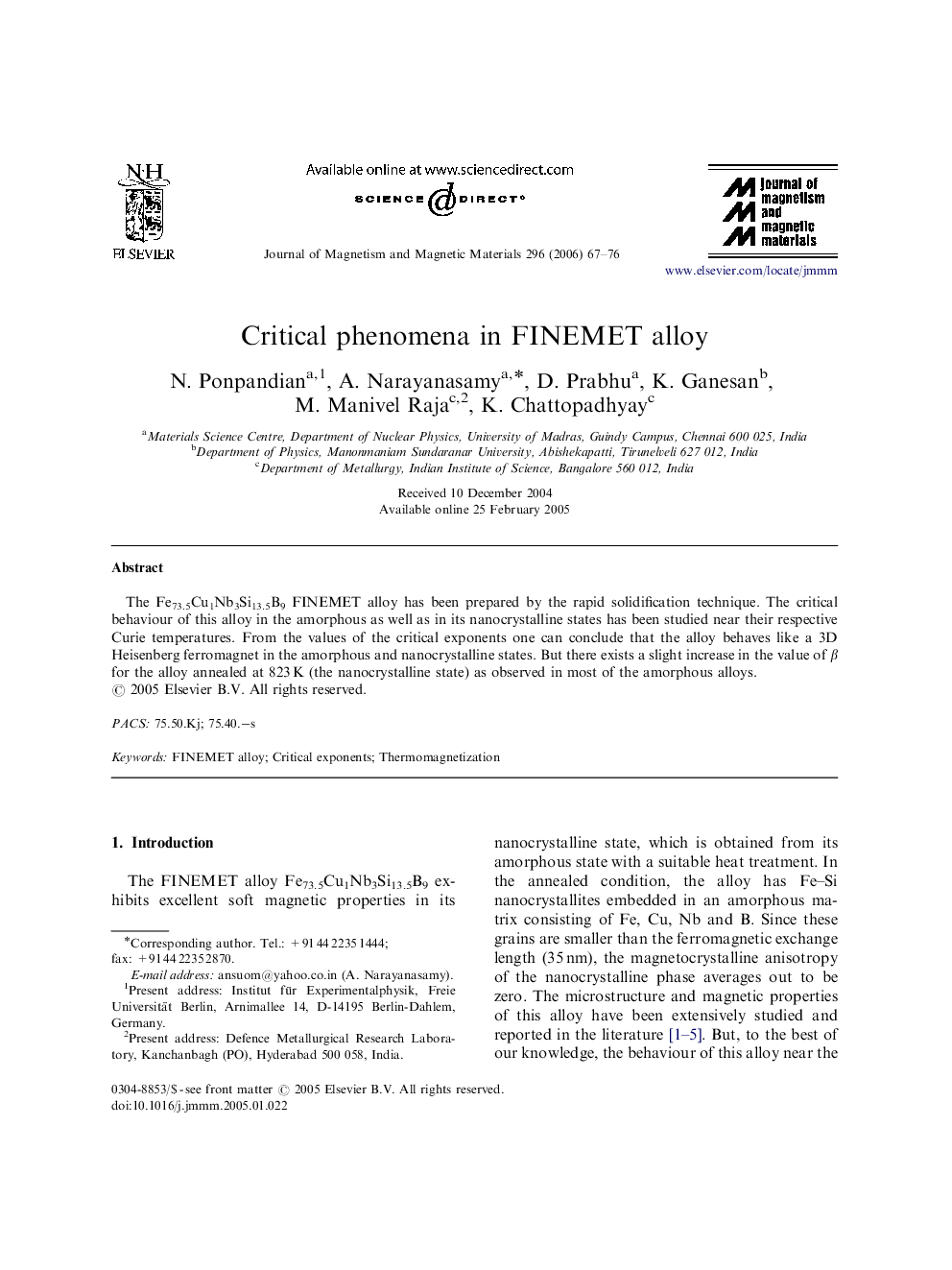 Critical phenomena in FINEMET alloy