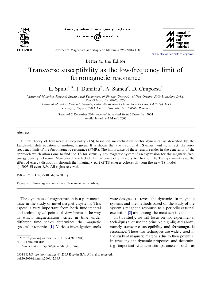 Transverse susceptibility as the low-frequency limit of ferromagnetic resonance