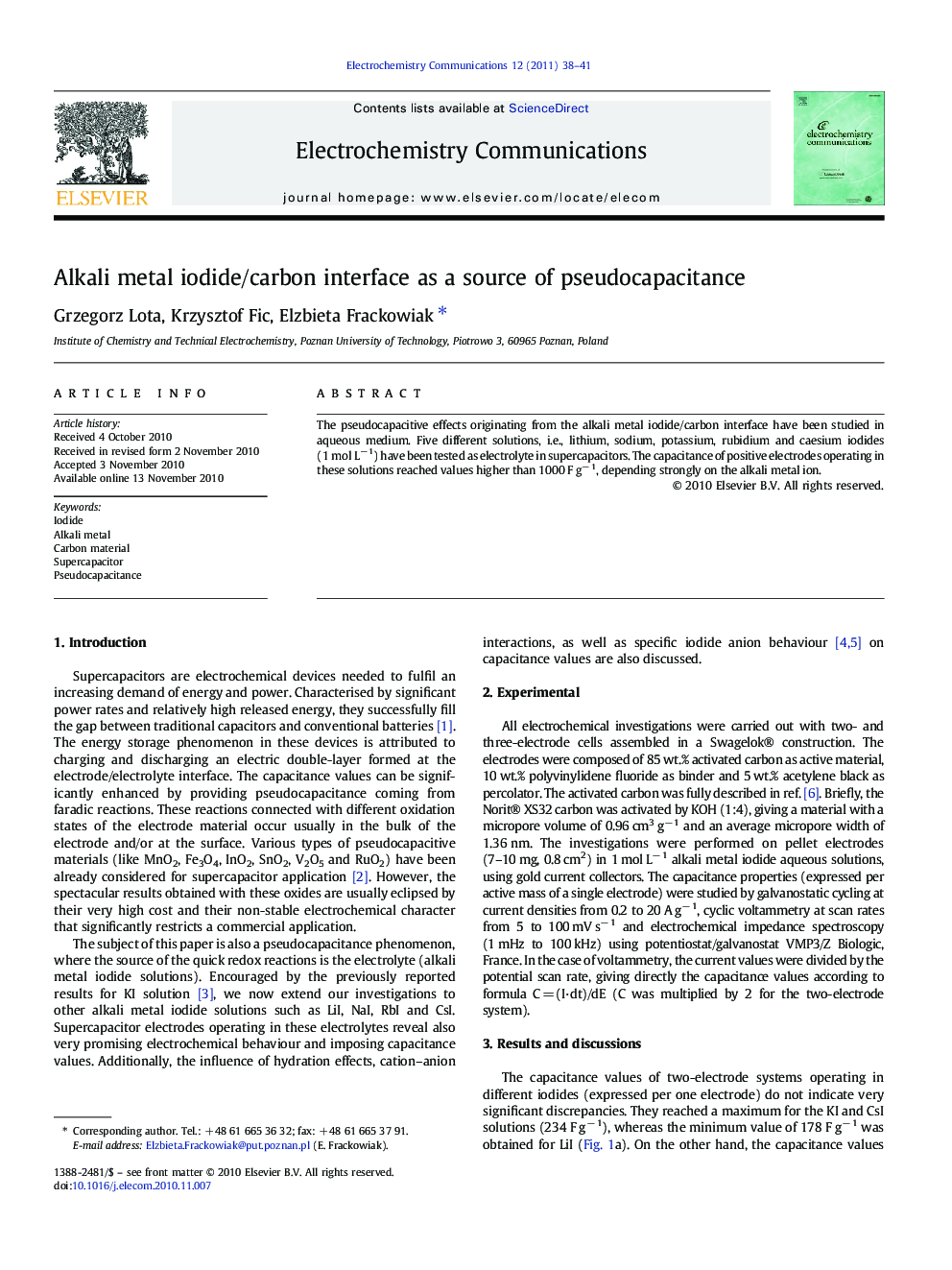 Alkali metal iodide/carbon interface as a source of pseudocapacitance