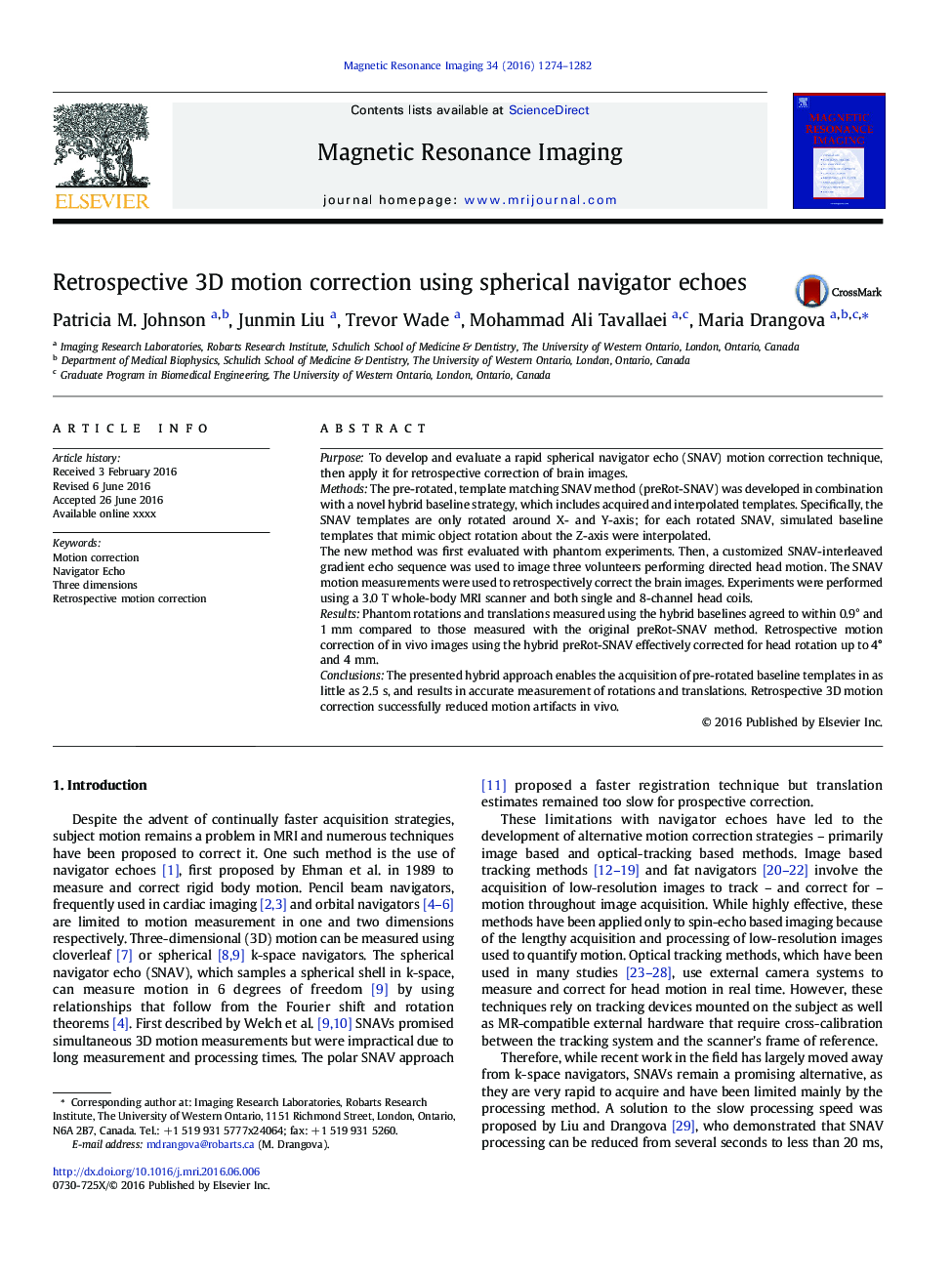 عکس صفحه اول مقاله: Retrospective 3D motion correction using spherical navigator echoes Retrospective 3D motion correction using spherical navigator echoes