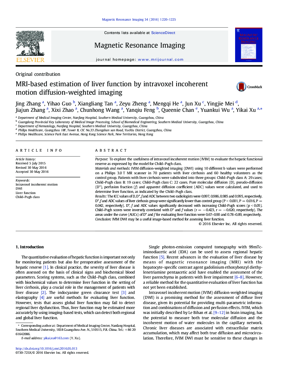 MRI-based estimation of liver function by intravoxel incoherent motion diffusion-weighted imaging