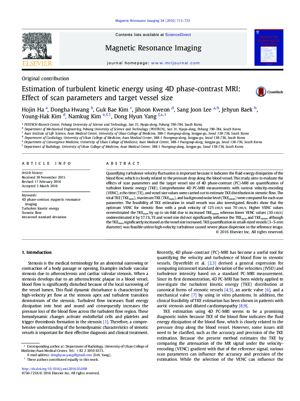 Estimation of turbulent kinetic energy using 4D phase-contrast MRI: Effect of scan parameters and target vessel size