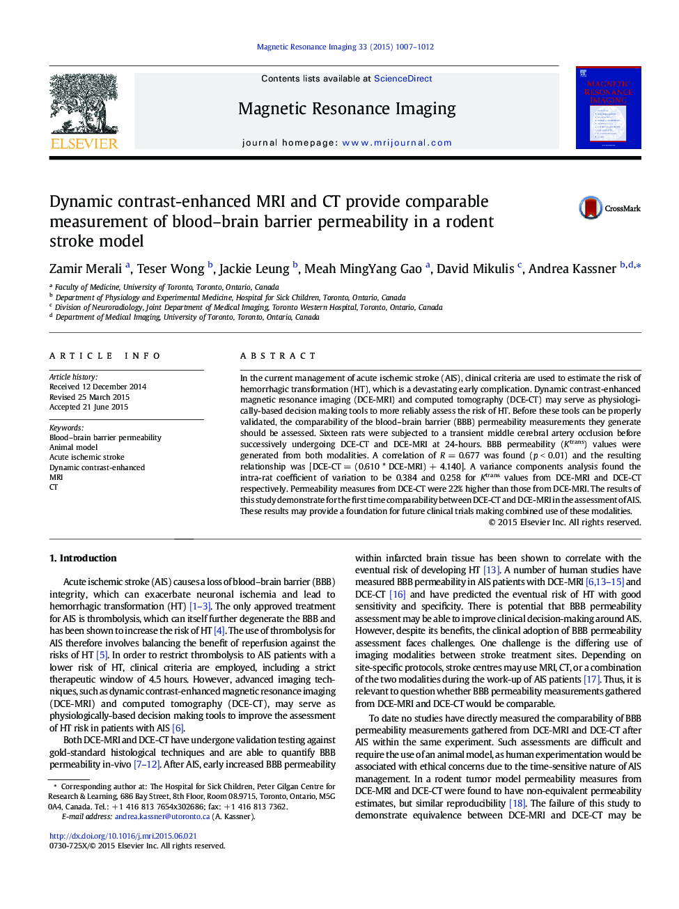 Dynamic contrast-enhanced MRI and CT provide comparable measurement of blood–brain barrier permeability in a rodent stroke model