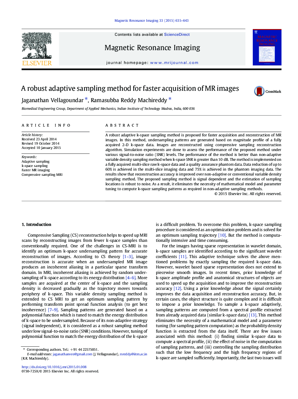 A robust adaptive sampling method for faster acquisition of MR images