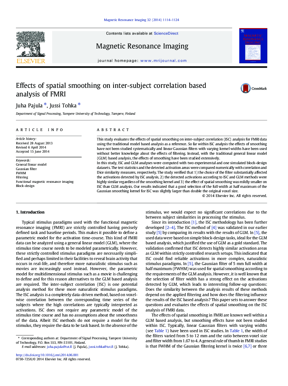 Effects of spatial smoothing on inter-subject correlation based analysis of FMRI