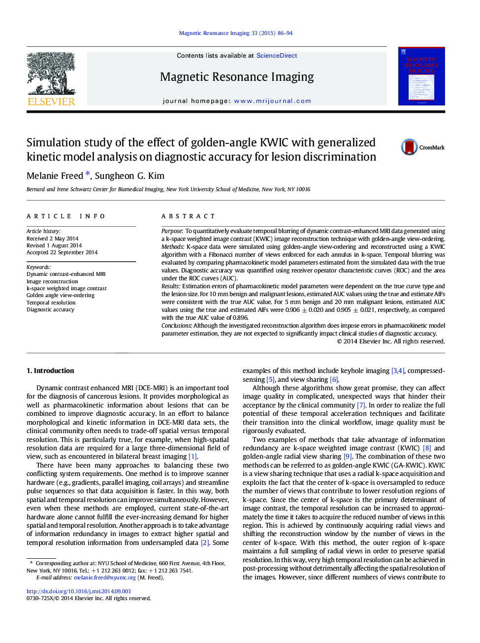 Simulation study of the effect of golden-angle KWIC with generalized kinetic model analysis on diagnostic accuracy for lesion discrimination