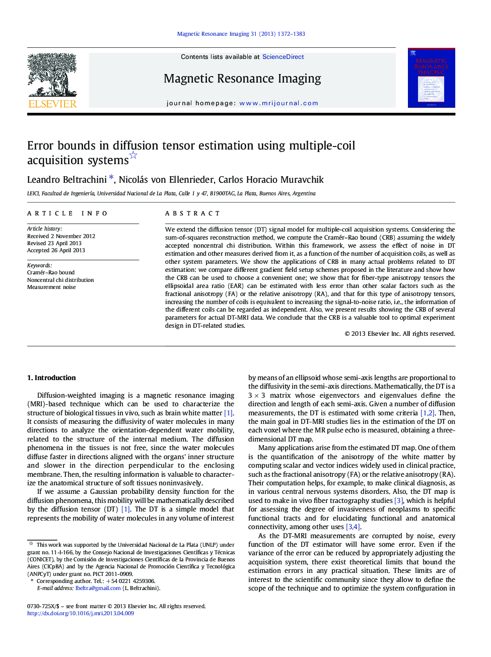 Error bounds in diffusion tensor estimation using multiple-coil acquisition systems 