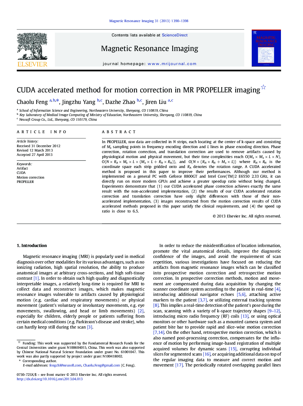 CUDA accelerated method for motion correction in MR PROPELLER imaging 