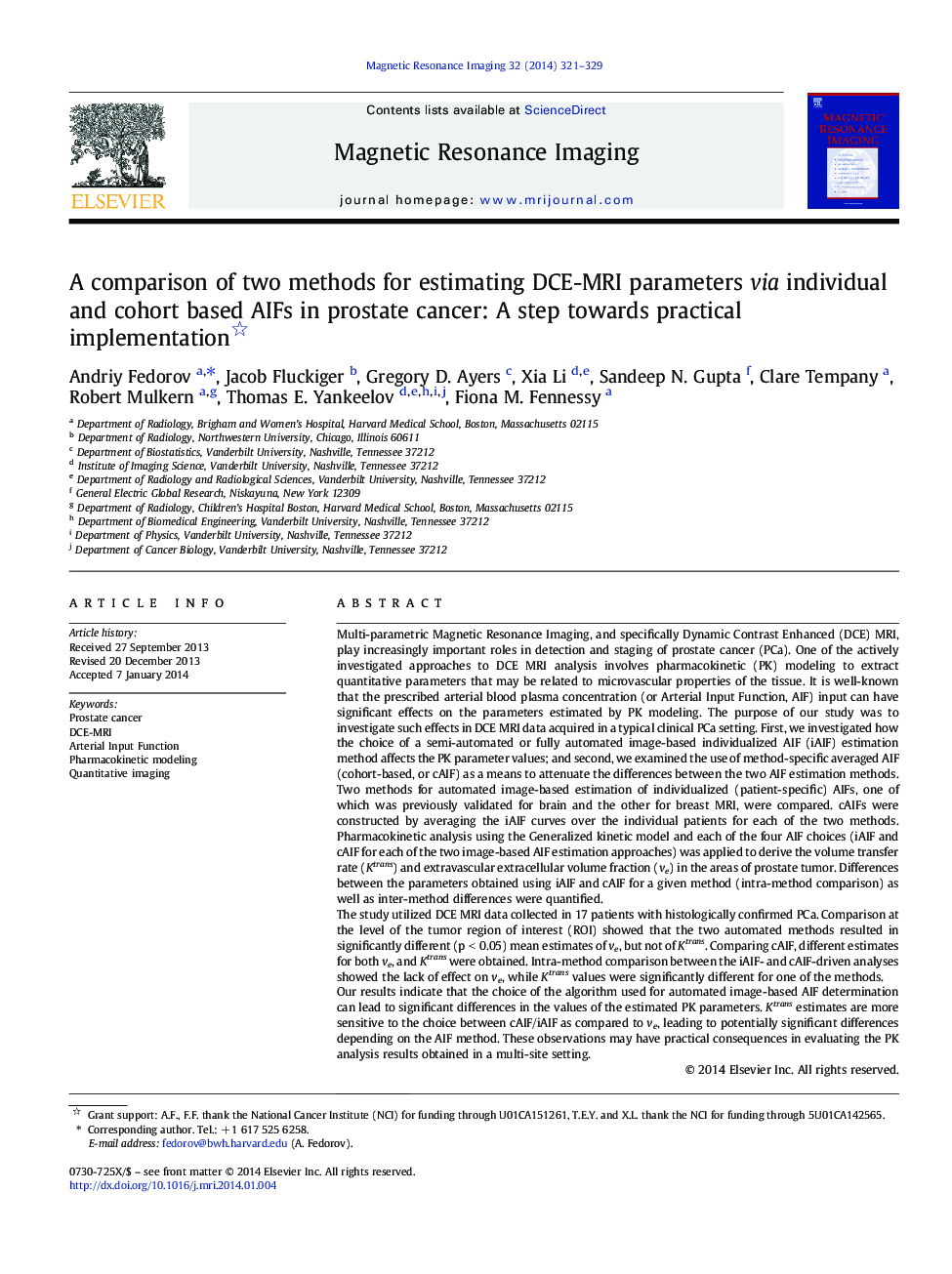 A comparison of two methods for estimating DCE-MRI parameters via individual and cohort based AIFs in prostate cancer: A step towards practical implementation 