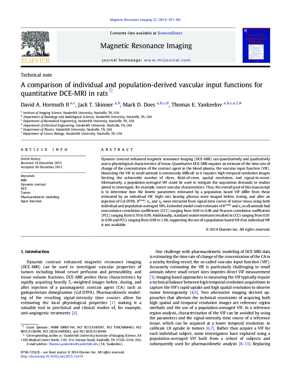 A comparison of individual and population-derived vascular input functions for quantitative DCE-MRI in rats