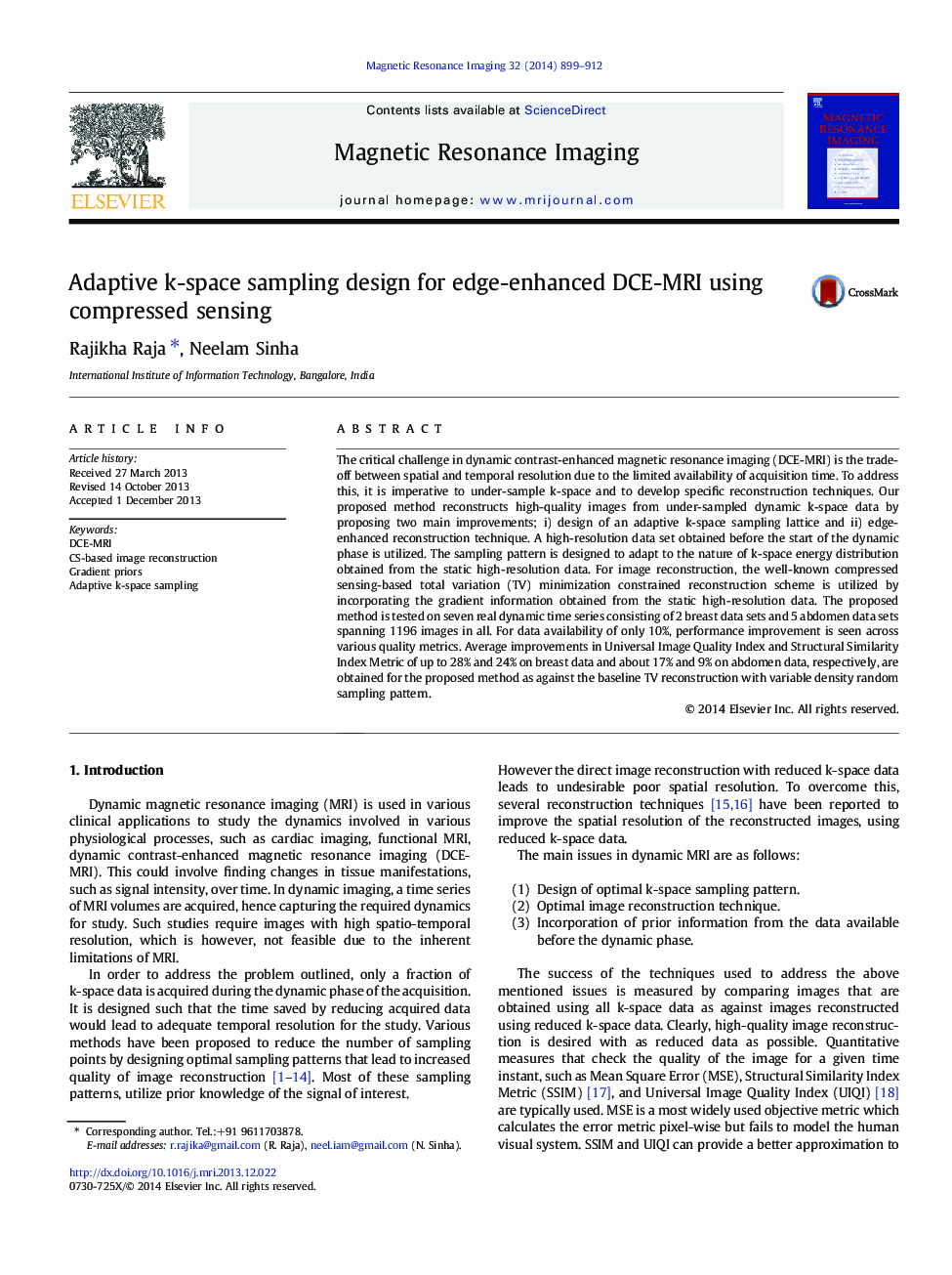 عکس صفحه اول مقاله: Adaptive k-space sampling design for edge-enhanced DCE-MRI using compressed sensing Adaptive k-space sampling design for edge-enhanced DCE-MRI using compressed sensing