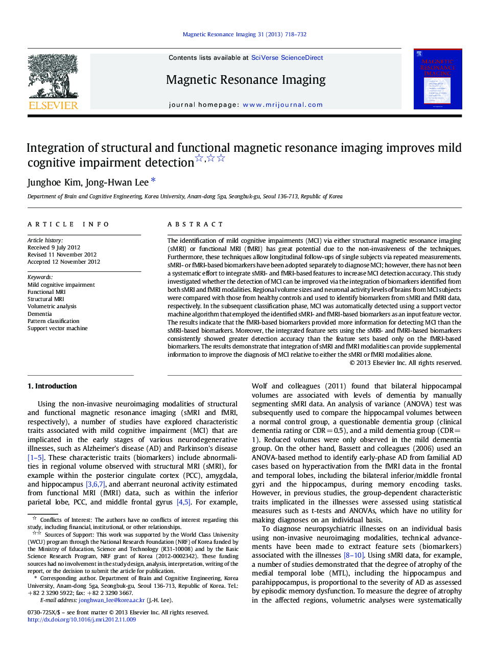 Integration of structural and functional magnetic resonance imaging improves mild cognitive impairment detection