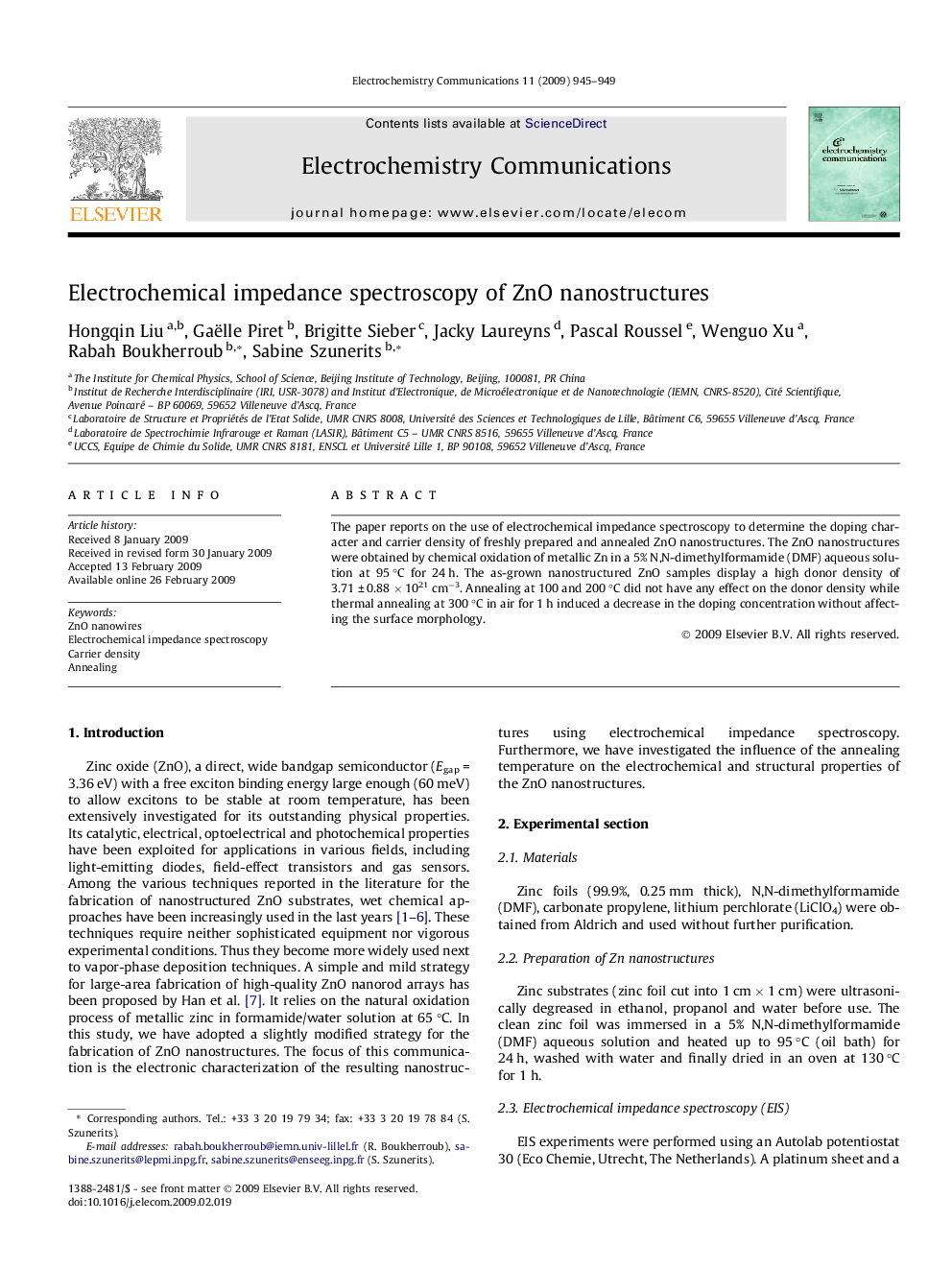 Electrochemical impedance spectroscopy of ZnO nanostructures