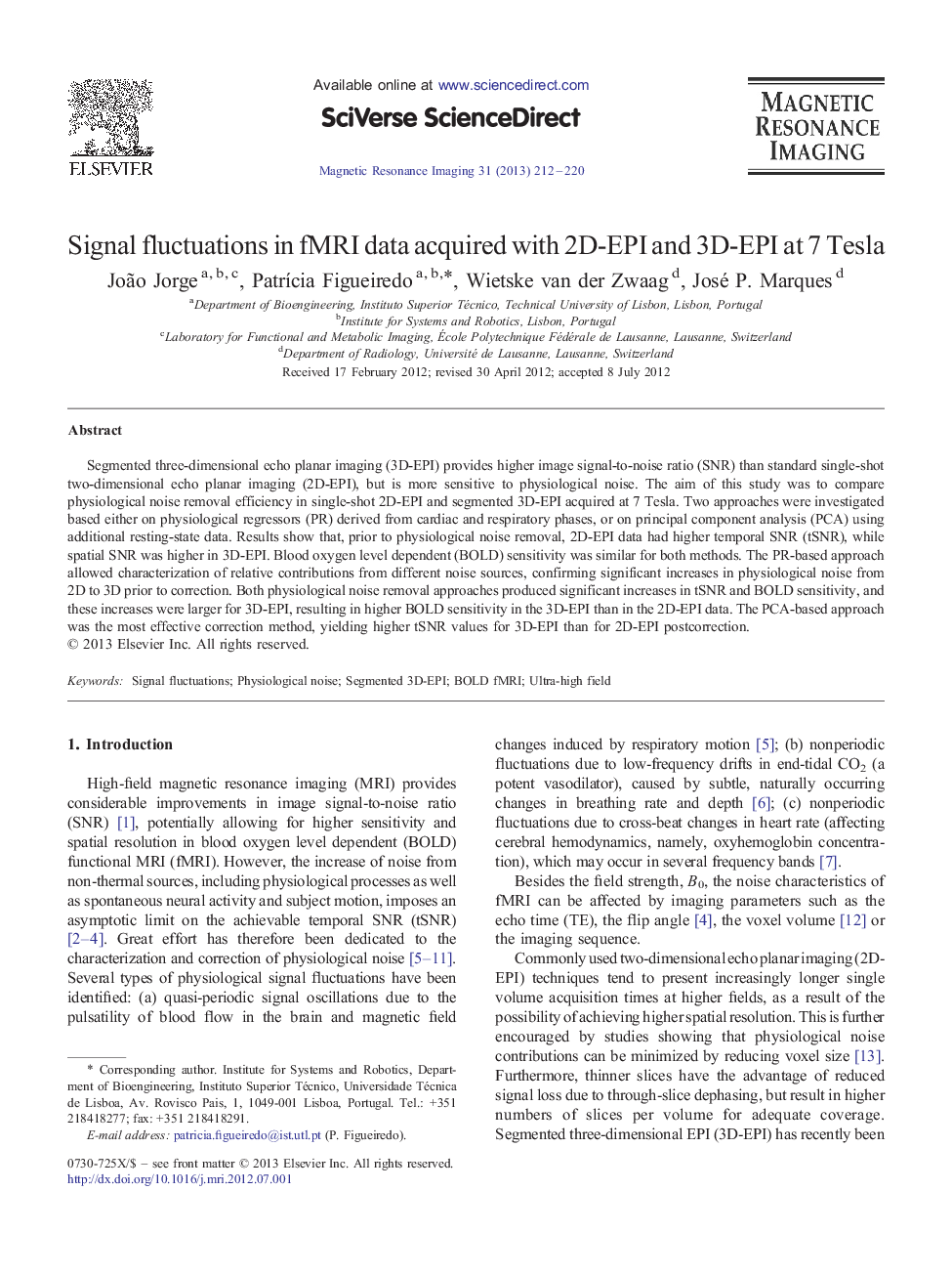 Signal fluctuations in fMRI data acquired with 2D-EPI and 3D-EPI at 7 Tesla