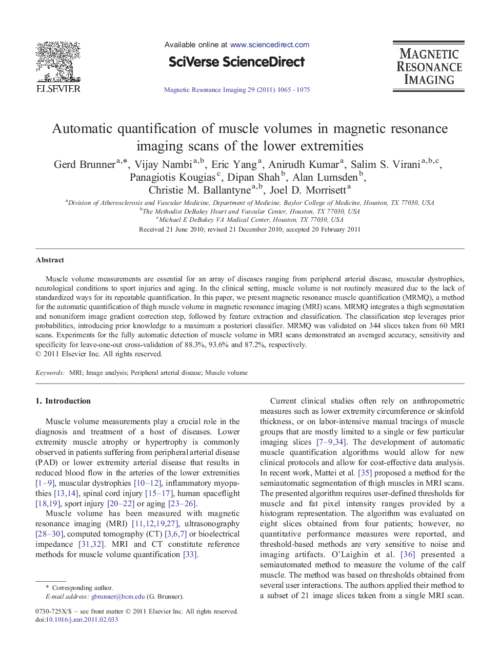 Automatic quantification of muscle volumes in magnetic resonance imaging scans of the lower extremities