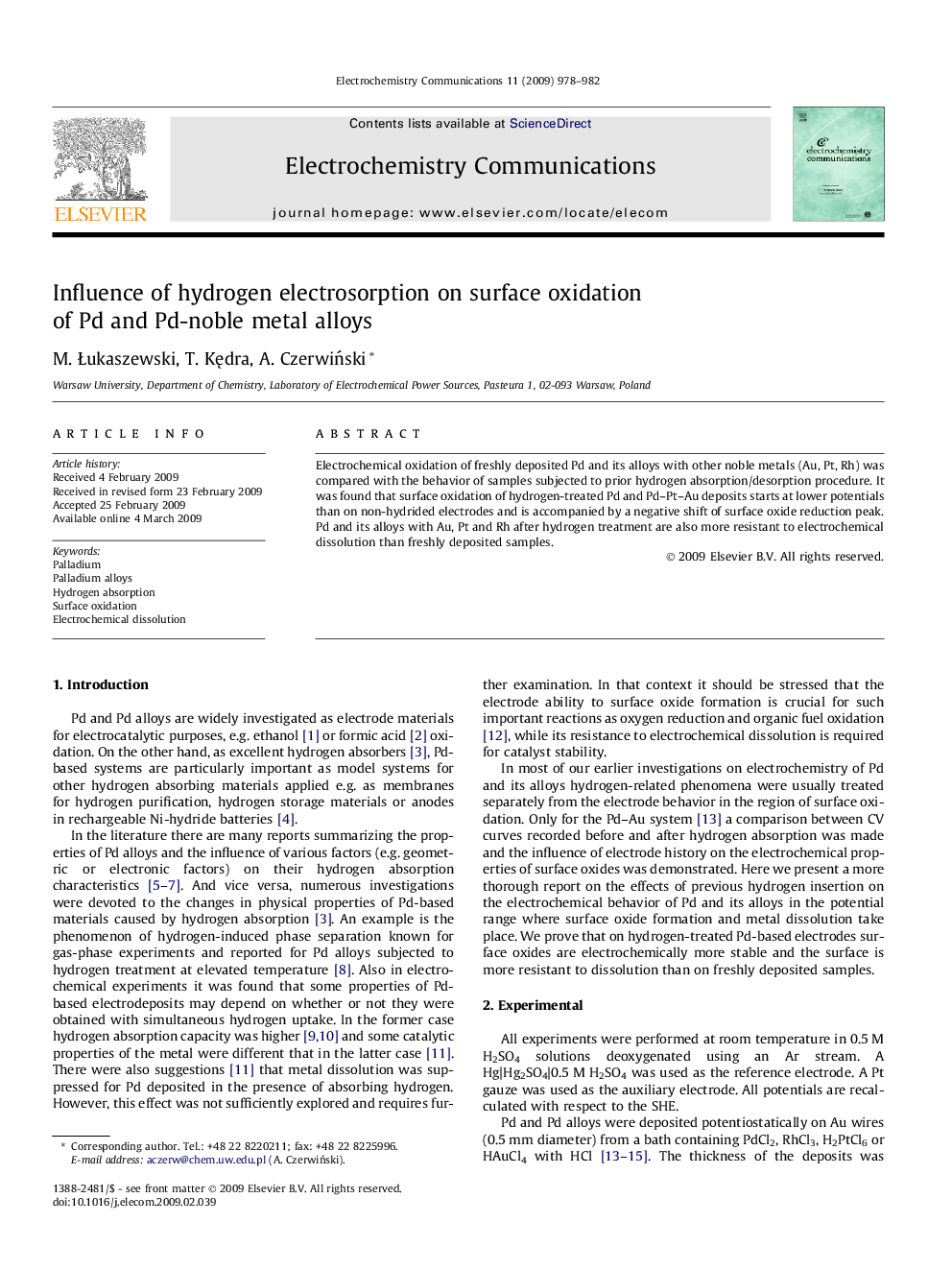 Influence of hydrogen electrosorption on surface oxidation of Pd and Pd-noble metal alloys